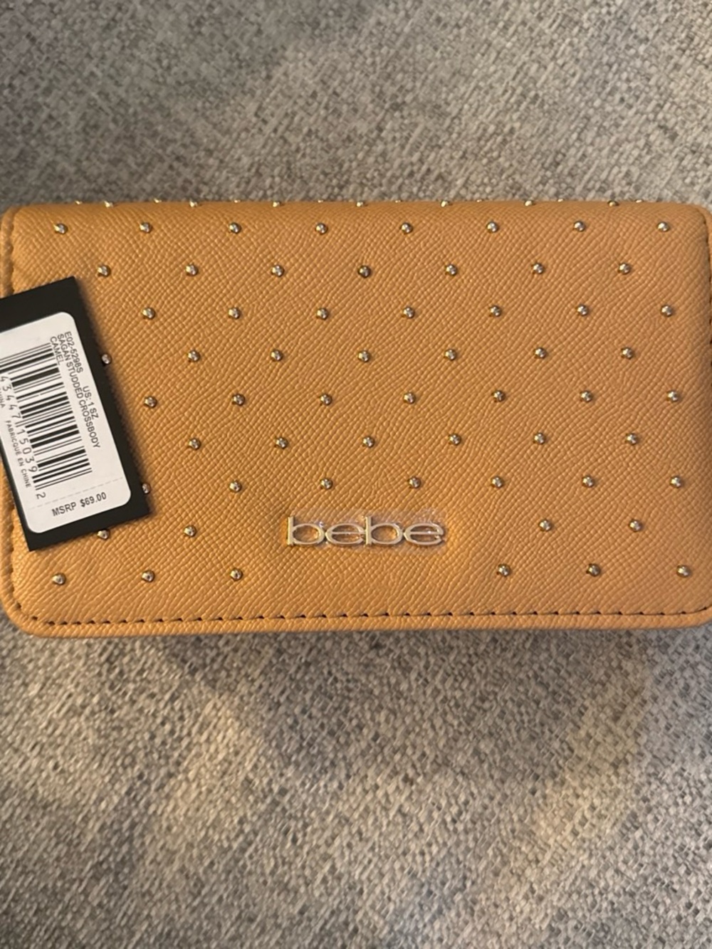 bebe  Studded Leather small purse - Camel color, Sagan studded crossbody purse